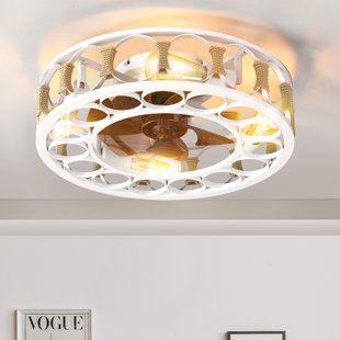20 Inch Farmhouse Caged Ceiling Fan With Lights, Modern Low Profile Flush Mount 6 Speeds Reversible Ceiling Fans For Bedroom