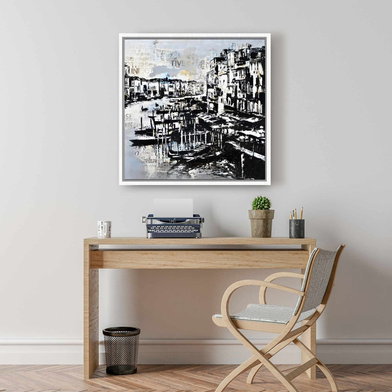 Abstrait Venise Port - pont bleu, toile encadrée