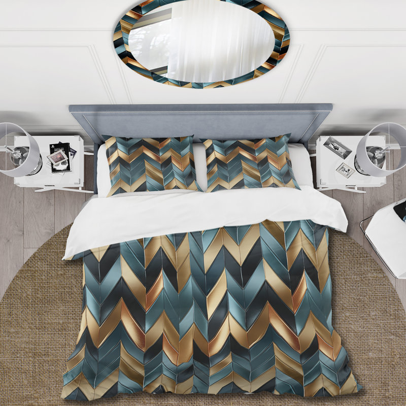 Ensemble de housse de couette en microfibre Metallic Chevron Elegance Patter I
