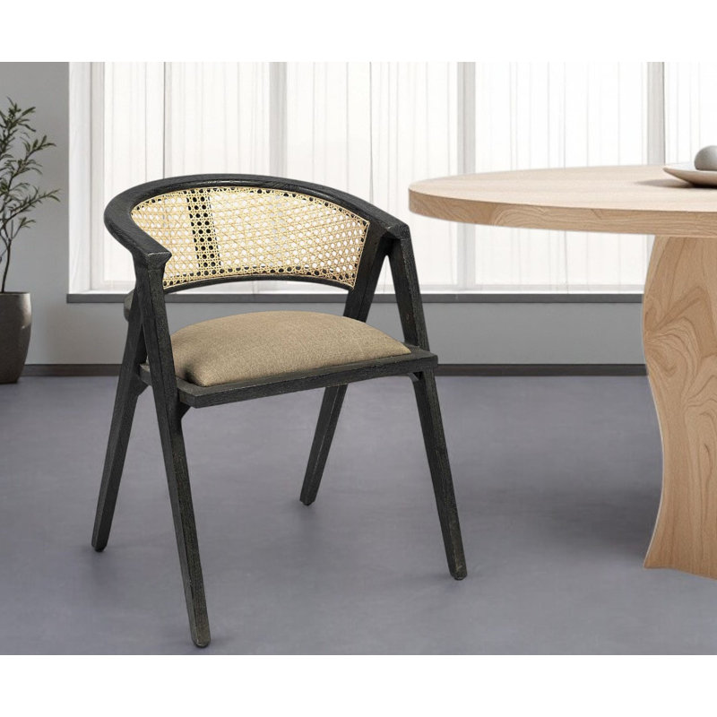 Chaise de salle à manger rembourrée en lin gris et noir