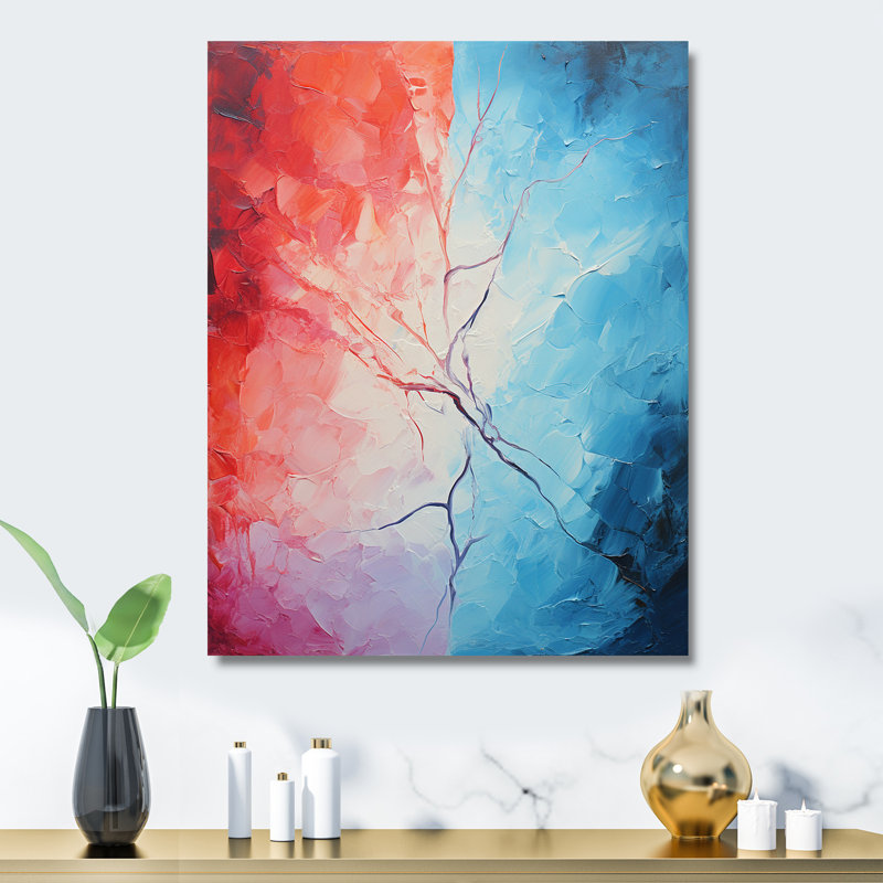 Feu et glace Tachisme arbre II - art mural en métal Tachisme, H 20 po x l 12 po x P 1 po