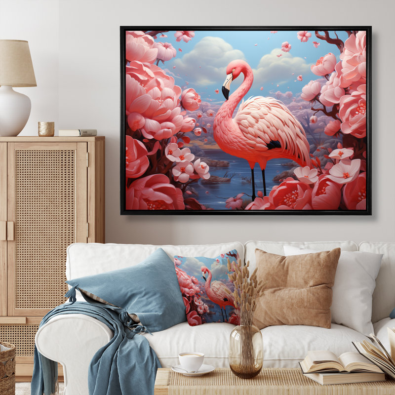 Atuf flamant rose Atuf - imprimé, H 16 po x l 32 po x P 1 po, Cadre flottant noir