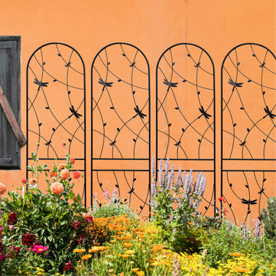 4 Rustproof Metal Garden Trellis 86.7" X 19.7", Outdoor Flower Assistance, Black, Simple To Assemble For Climbing Blooms 86.7"X19.7" 4 Pack, Facilitation, Installation Plants
