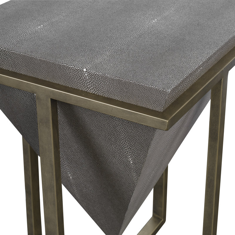 Sakcham Solid Wood Top End Table, Gray Faux Shagreen/Aged Gold
