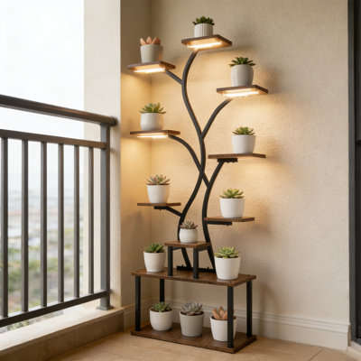 10-Tier Plant Stand With Grow Light, 63-Inch Tall Indoor Plant Shelf, Tree-Shaped Corner Display Stand For Home, Patio & Living Room Decor by Arlmont & Co.