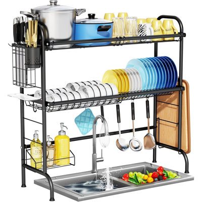 Égouttoir à vaisselle à 3 niveaux au-dessus de l'évier, égouttoir à vaisselle en acier inoxydable avec porte-couverts, support à planche à découper, pour un rangement maximal dans la cuisine