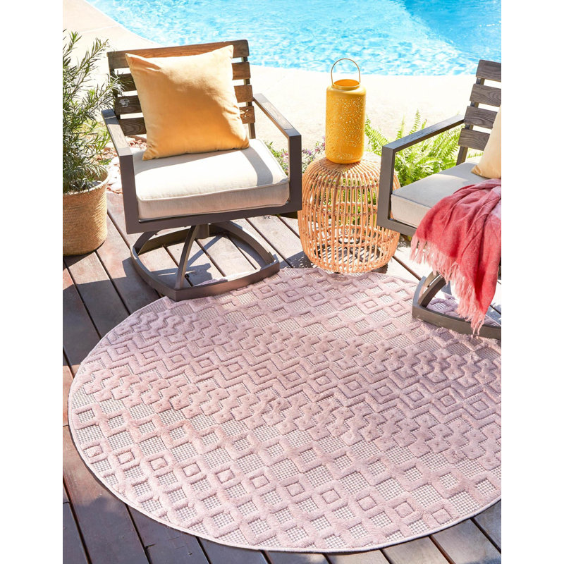 Tapis intérieur / extérieur rose Griffie, Rond 3 pi