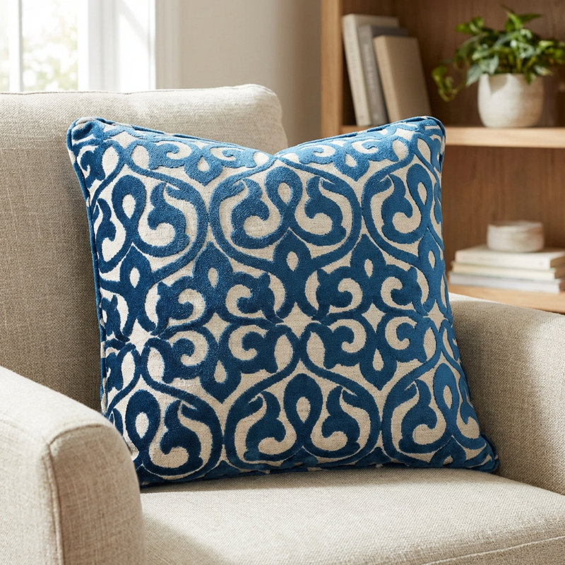 Velvety French Medallion Indoor/Outdoor Pillow Cover & Insert, 26" x 26", Square