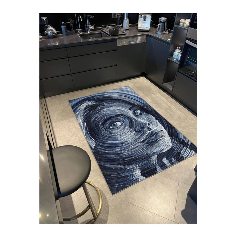Dark Blue Themed Abstract Woman Portrait Patterned Modern Decorative Carpet, Rectangle 3'4" x 5'