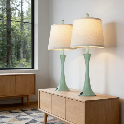 Modern Table Lamps Set Of 2 With USB Charging Ports And 3-Way Dimmable Touch Control, Includes LED Bulbs For Bedroom, Living Room, Or Office