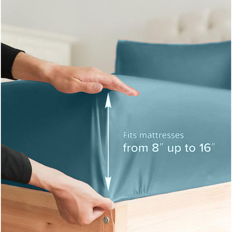  Ensemble de draps en rayonne de bambou 4 pièces Premium Luxury, Ensemble de draps pour lit simple avec deux taies , Sarcelle