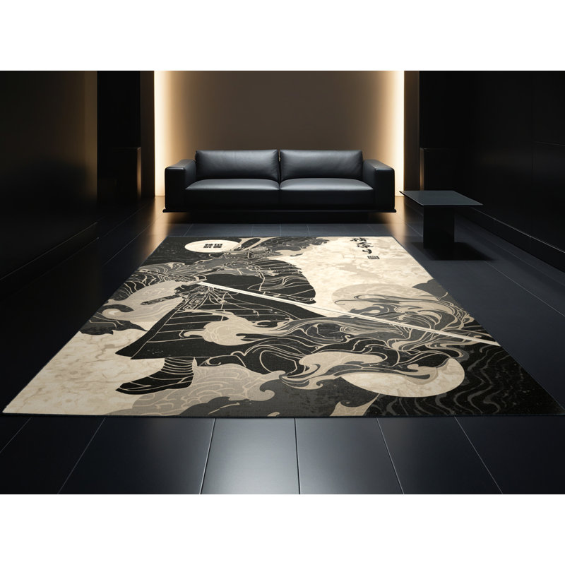 Tapis beige moelleux doux et moelleux Dunmire Shogun Warrior, 6 X 9