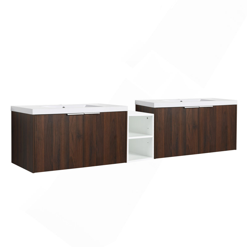 Meuble-lavabo à fermeture en douceur 84 po avec évier, petites tablettes de rangement, armoire combinée de 36 po, Walnut