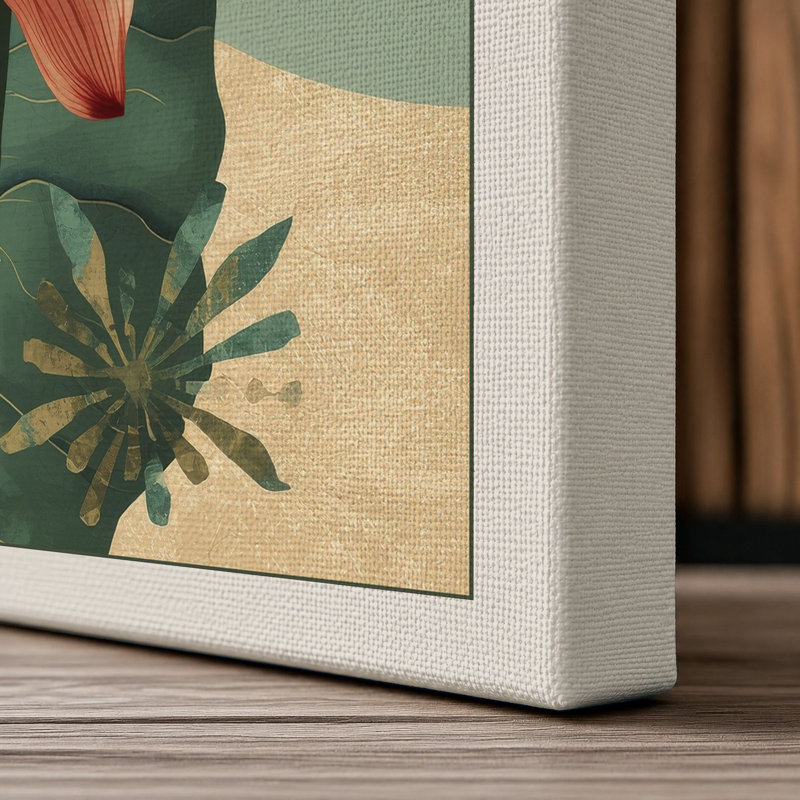 Lotus in Bloom Botanical - Wrapped Canvas, 36x24 - 91.4 x 61.0 cm, Cream Border