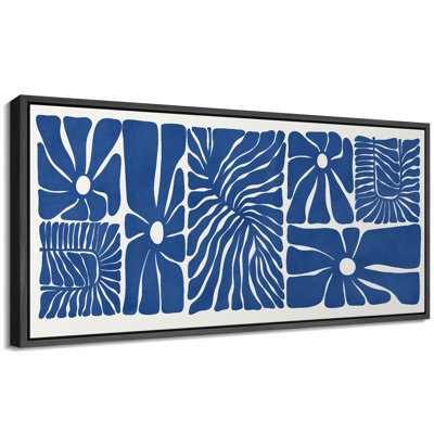 Abstract Botanical " Indigo Impressions Bold Blue Abstract Floral Rustic Retro Art Decor Extra Large Artwork Pictures "