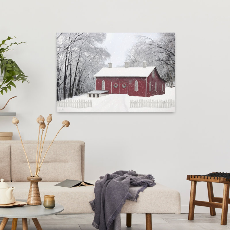 Grange de cœurs, paysage contemporain abstrait, art hivernal, H 36 po x l 24 po