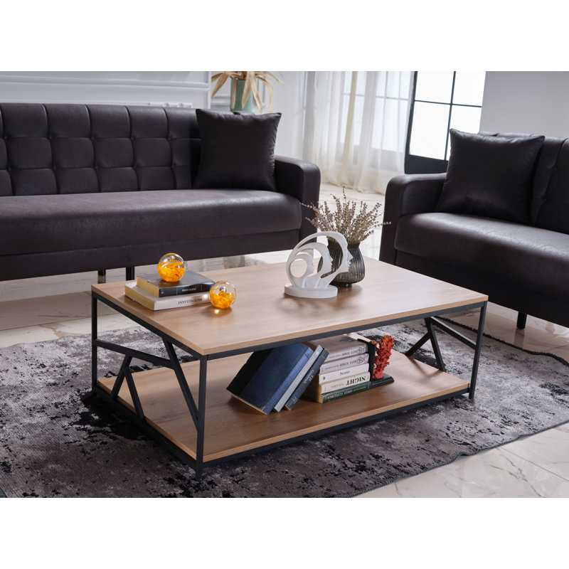 Willadene Coffee Table with 4 Legs and Storage, Brown