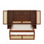 Lit simple en bois avec deux casiers de rangement, un tiroir et une tablette de rangement sur la tête de lit-742559794