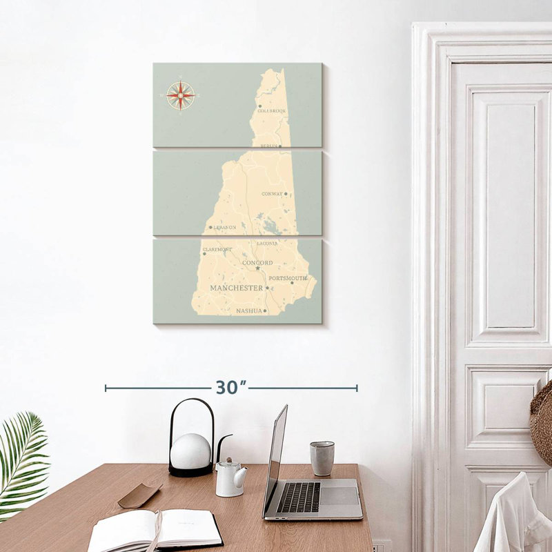 Aliaz New Hampshire Map, 32" H x 20" W