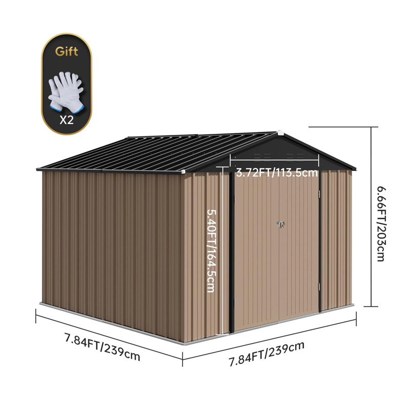 Galvanized Steel Horizontal Storage Shed, Brown, 79.92" H x 94.08" W x 94.08" D