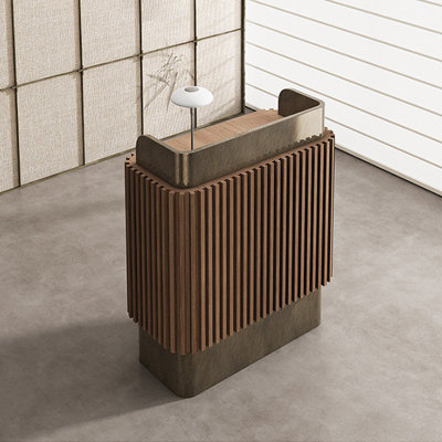 Luxury Rectangular Manufactured Wood + Stainless Steel Reception Desk