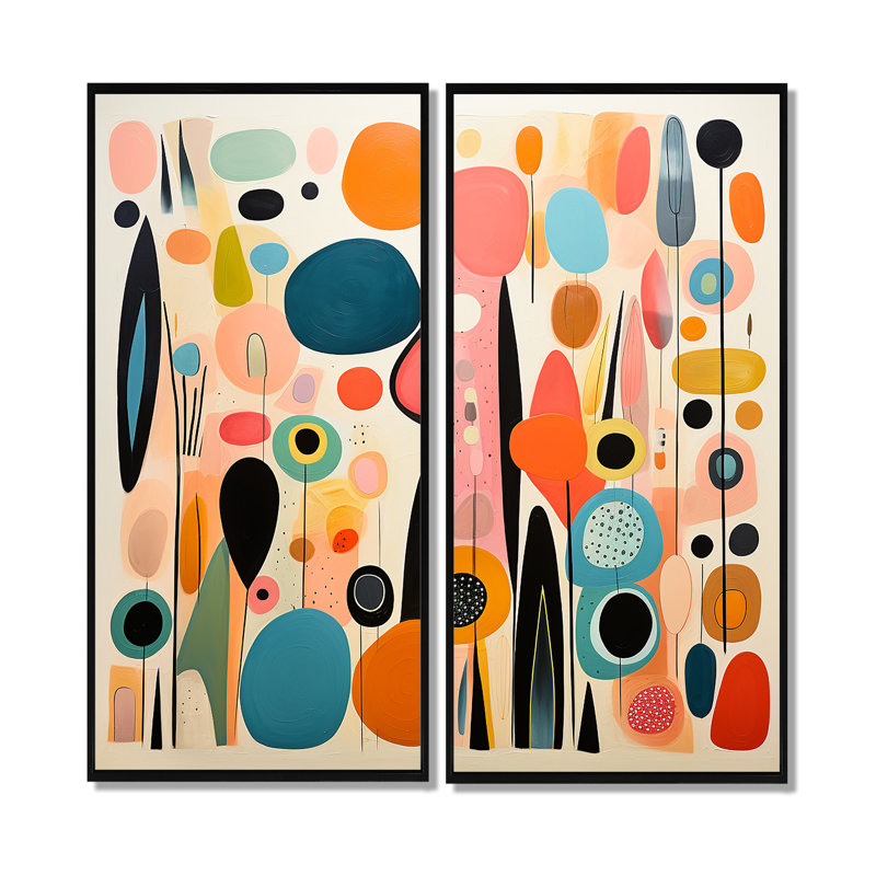 «Pink Mid Century Playful Patterns II», art mural moderne sur toile Mid-Century, 40" H x 40" W, Black