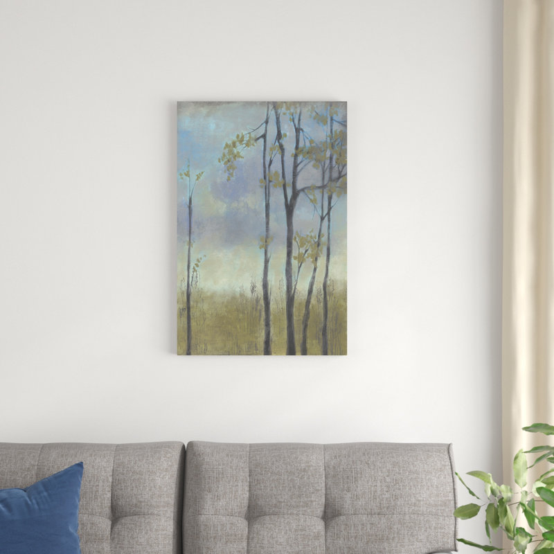 Herbe de blé bordée d'arbres I, H 30 po x l 20 po x P 1,25 po