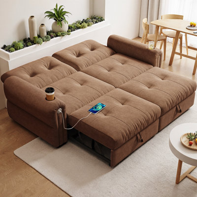 74" Modern Chenille Fabric Loveseat Sofa 2-in-1 Multi-Functional Convertible Sleeper Sofa Bed with Down Filling, Supports 600 lbs for Living Room, Bedroom and Apartment Use