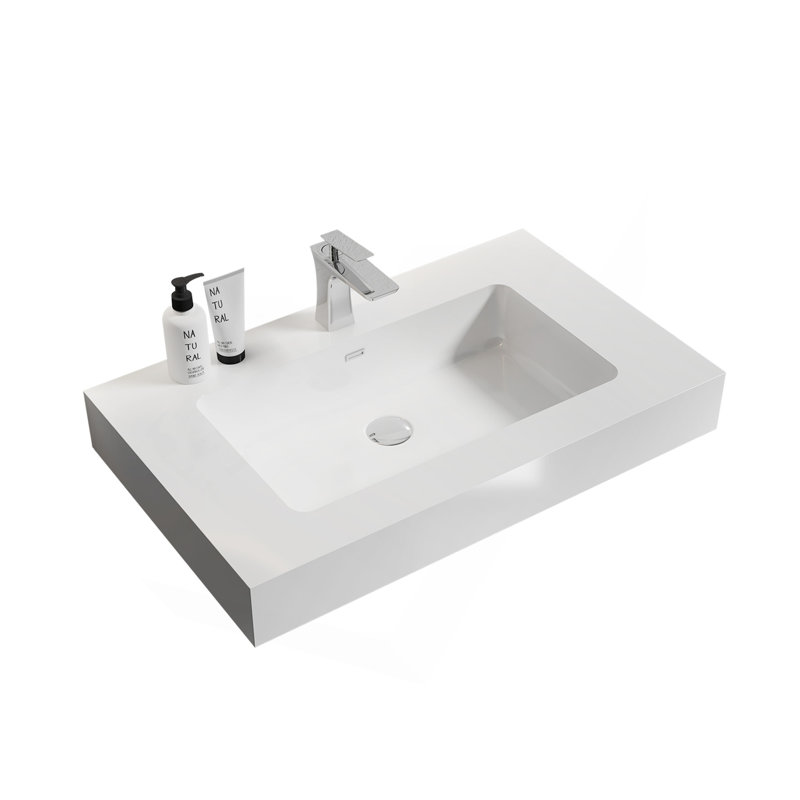 Integrated Surface Basin WITHOUT Drain And Faucet, Glossy White Color, White