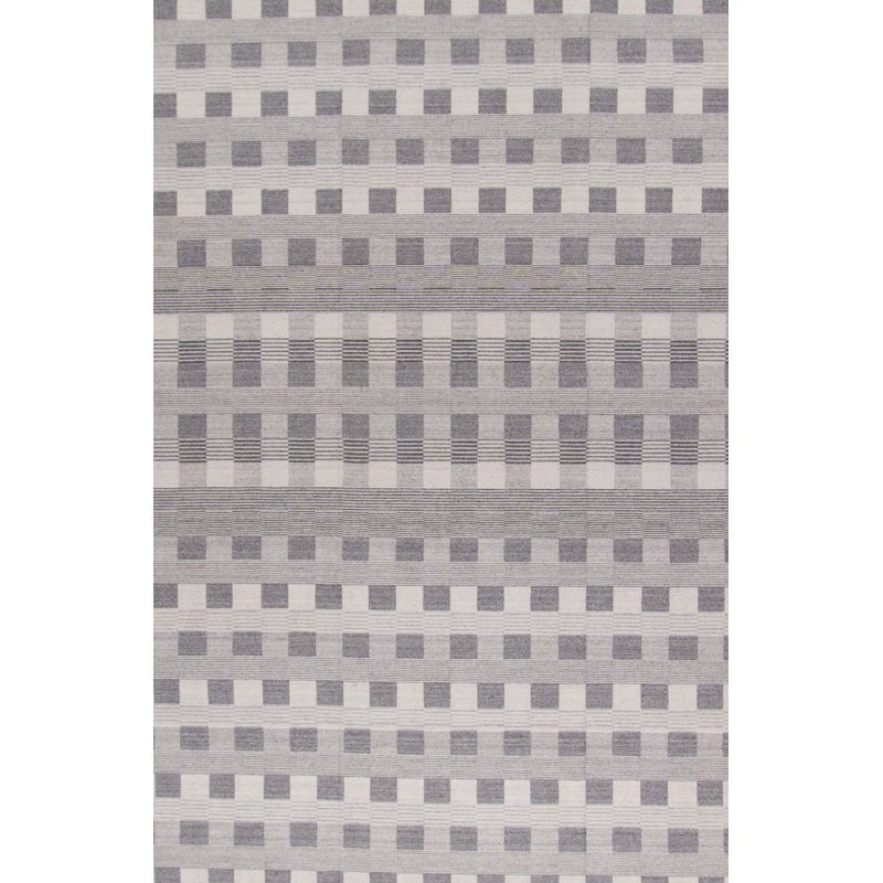 Simplicity Comfort Cotton Checkered Area Rug in Gray/Ivory
