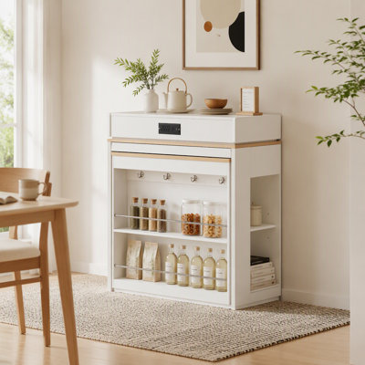 Table de salle à manger extensible avec plateau pliable, table de bar avec tiroirs et prise de courant, îlot de cuisine avec roulettes et crochets, buffet pour la cuisine et la salle à manger