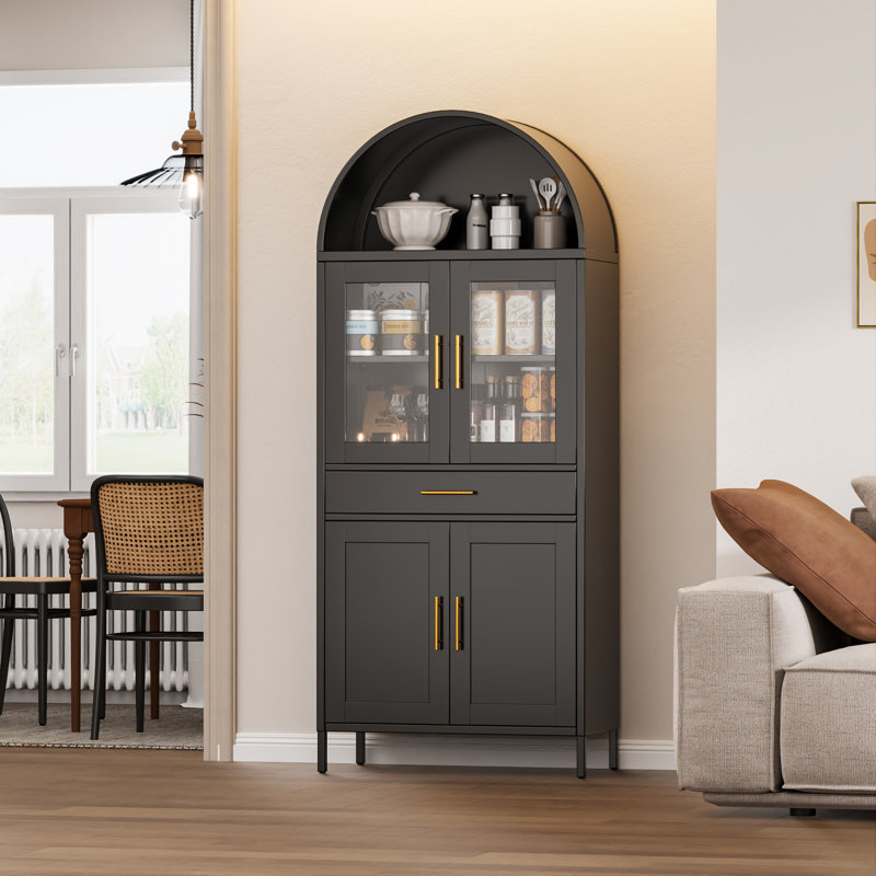 30.7 In. W×72.8 In. H×15.4 In. D 2-shelf and 1-drawer Metal Display Cabinet,Modern Freestanding Arched Cabinet, Antique Cabinets,Porcelain Cabinets,Bookshelves,Assembly Required