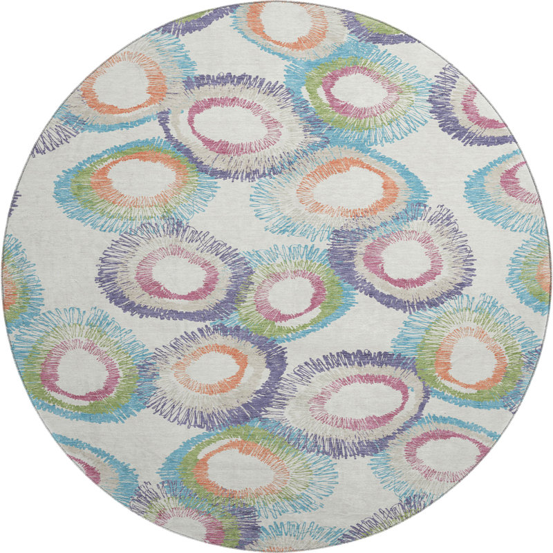 Premium Machine Washable Mayfield AMF2278 Geometric Rug, Pearl, 8' Round