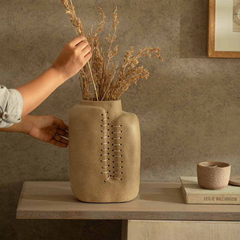 Vase décoratif Izhak Ecomix avec canne, vase de table durable fait à la main