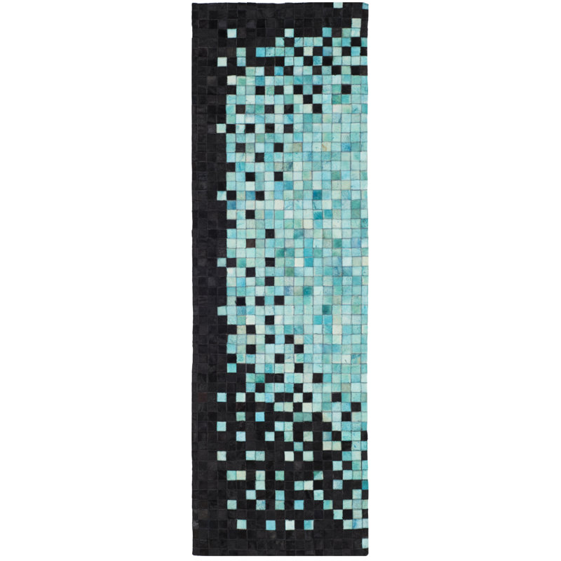 Eresus Hand Woven Leather Geometric Rug, Runner 2'3" x 7'