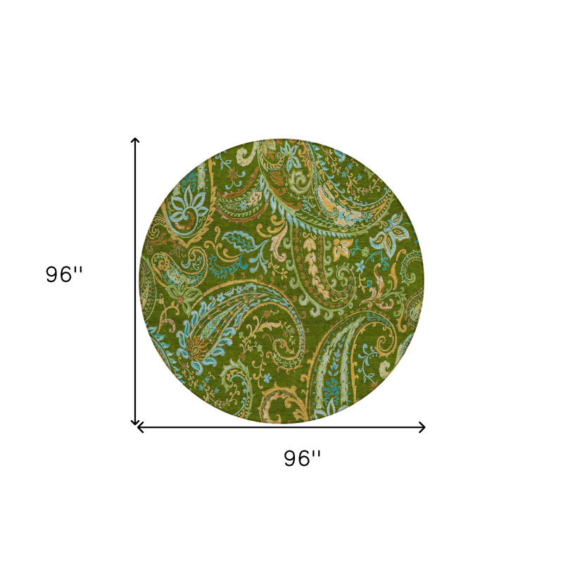 Tapis d'intérieur rond 8 po rond vert à motif cachemire lavable antidérapant