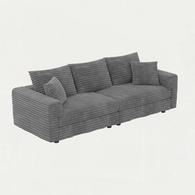 Corduroy 3-Seat Sofa with Soft Pillow,,Convertible Deep Seat Sofa by Everly Quinn