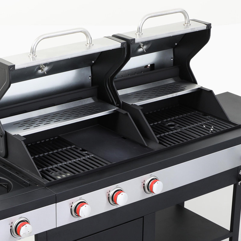 Barbecue au gaz propane et au charbon de bois avec brûleur latéral