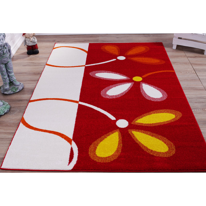 Tapis rouge à motif floral Osterberg, Rectangle 3 pi 11 po x 5 pi 7 po