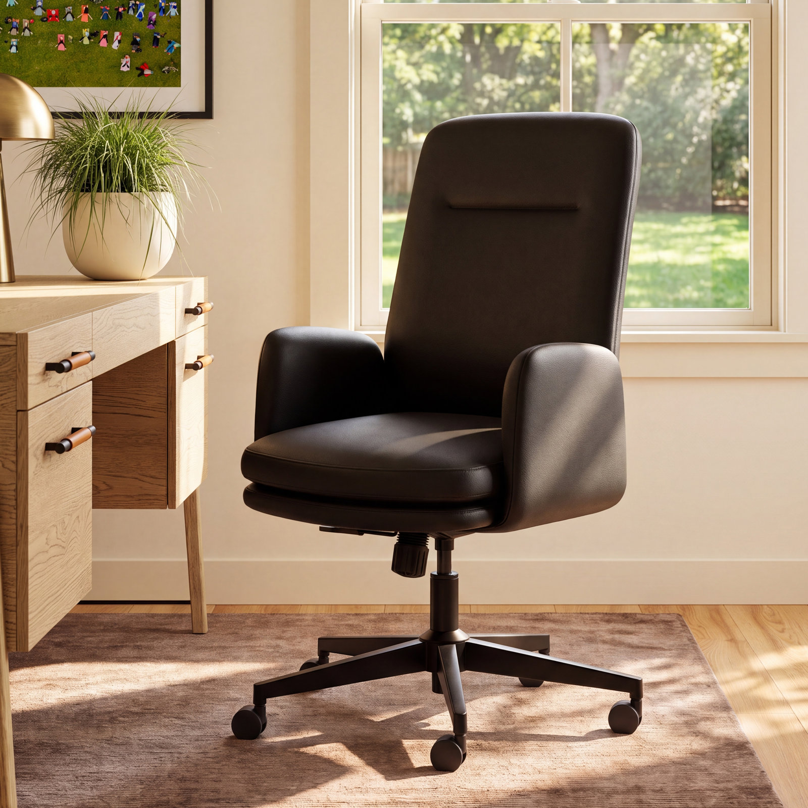 High Back Office Chair, Black, Black, 40.5"