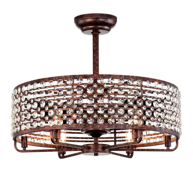 Ventilateur de lustre 26,8 pouces Dia, ventilateur de plafond à abat-jour en cristal avec télécommande, 3 pales ABS - 4 lumières (sans ampoule incluse)