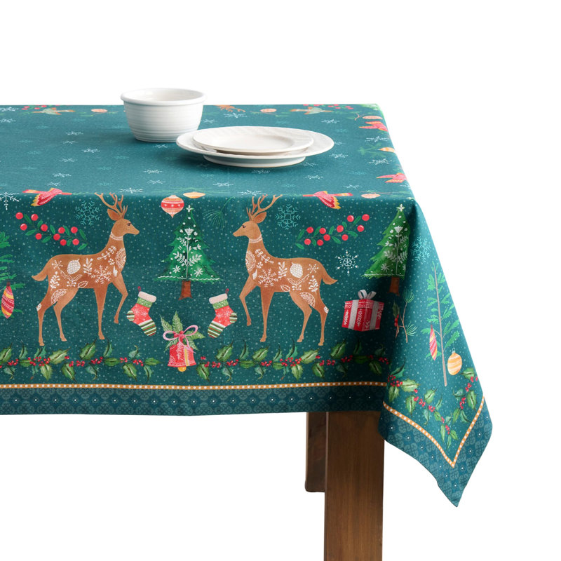 Maison d' Hermine Table Cloth Rectangle Table 100% Cotton 70 x 90 Inches Fall Tablecloth Reusable Everyday Use for Thanksgiving Christmas Decorations Dining Farmhouse Party (Hygge Christmas)