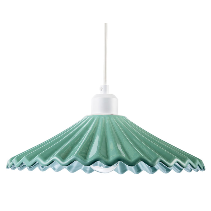 Emerald Green Gloss Ceramic Pendant Light Shade With Rippled Body By , Green