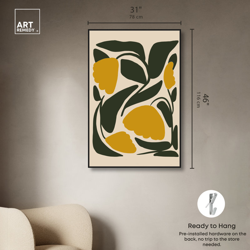Yellow Floral Canvas Wall Art with Black Floater Frame, 25" x 17"