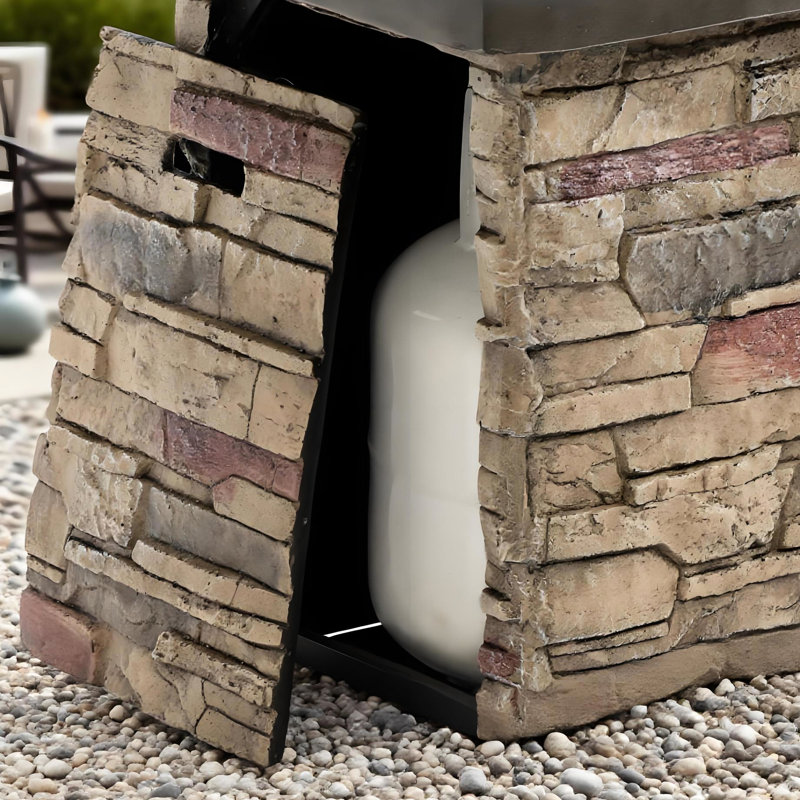 50000 Propane Fire Pit For Patio, 42 - Inch Rectangular Design, Clean Burning, And Adjustable Flame Outdoor Pit, Concrete, With Hidden Tank Cover