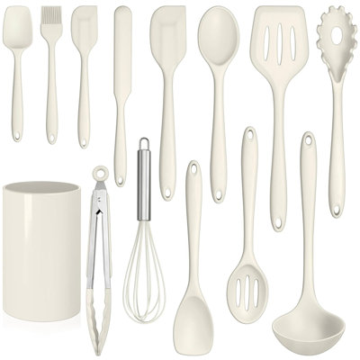 Ensemble de 14 ustensiles de cuisine en silicone, blanc crème