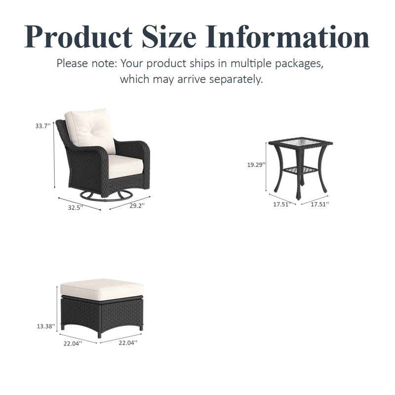  5 Piece Wicker Outdoor Furniture Set with 6-inch Comfy Cushions, High Back Patio Furniture Set with Swivel Rocking Chairs and Side Table
