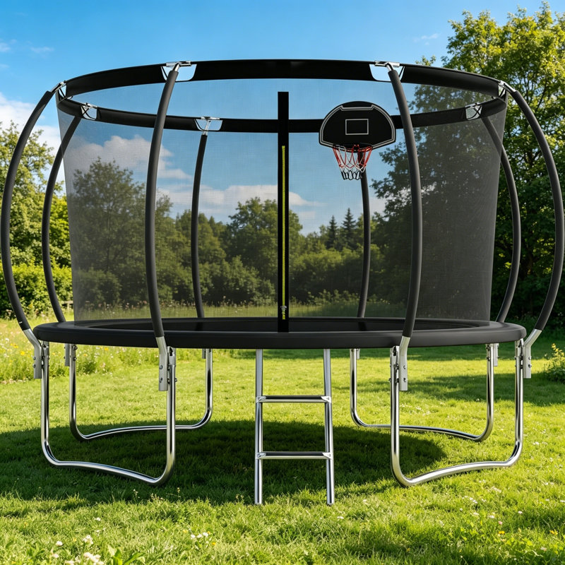 SENCHO GINSYTALIOR Round Backyard Trampoline with Safety Enclosure, Black