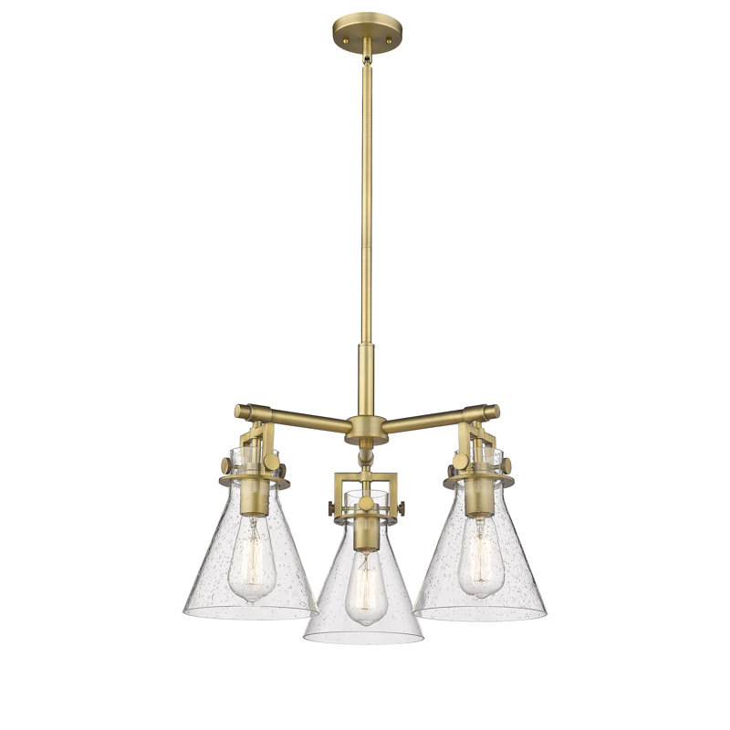 Luminaire suspendu sur tige 3 lumières Slatington, Laiton brossé, Bullé