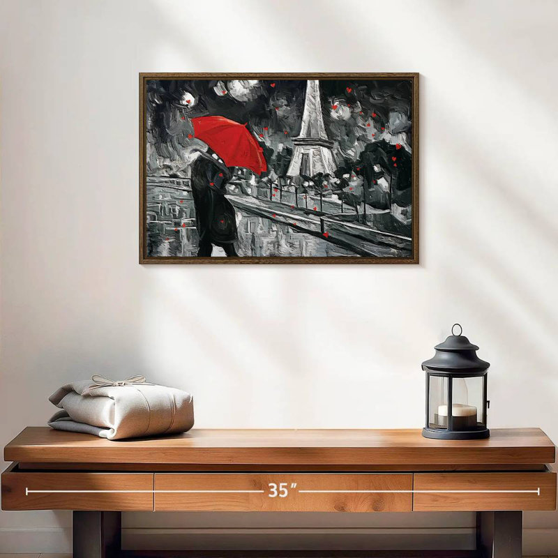 Paris Night Couple Pop, 19 po x 13 po, Cadre flottant en noyer